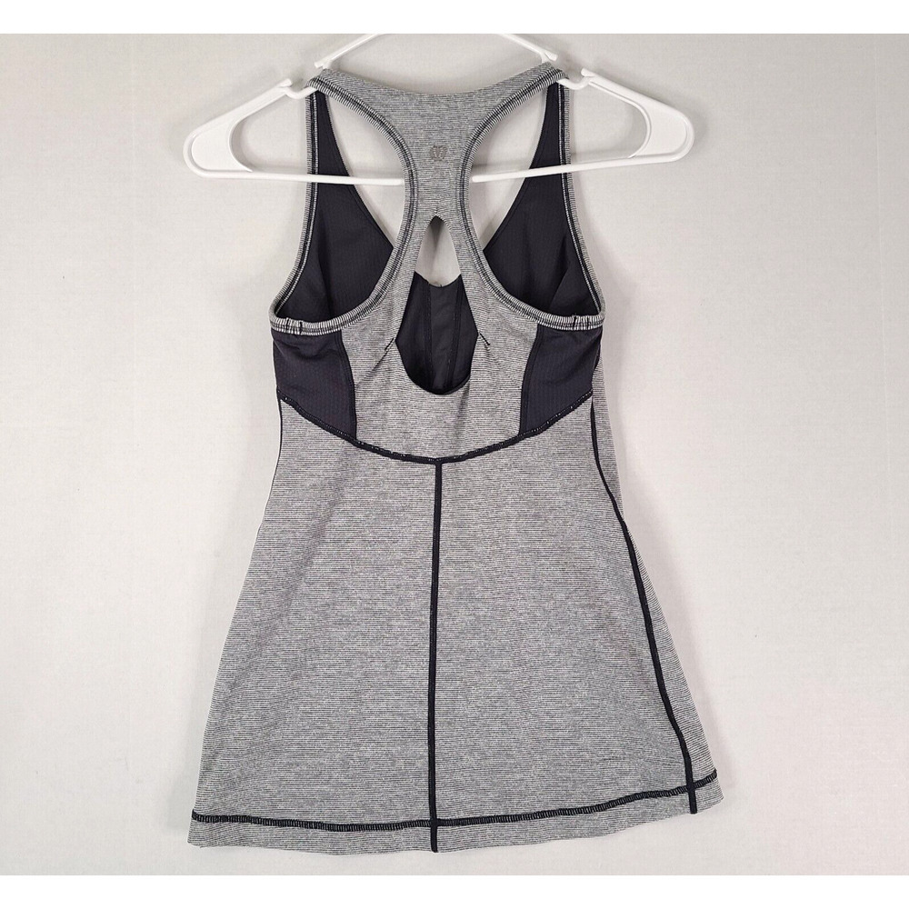 Lululemon Tank Top 4 Racerback Keyhole Stripe Built In Bra Active Black White - Picture 2 of 13